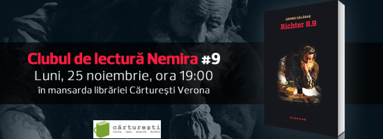 „Richter 8.9” de Andrei Călăraş – Cartea lunii noiembrie la Clubul de lectură Nemira