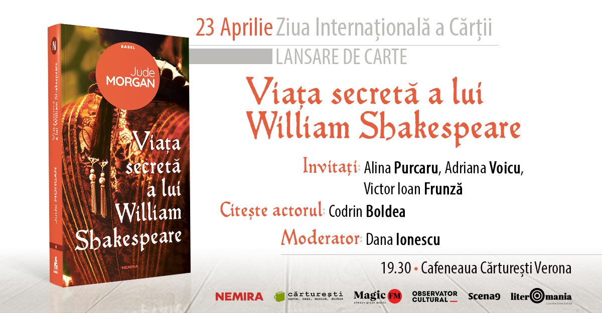 Viața secretă a lui William Shakespeare, un roman de Jude Morgan, se lansează de Ziua Cărții